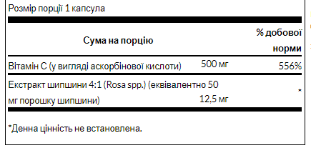 Vitamin C with Rose Hips 500 mg - 100 caps (Витамин С с шиповником) - 65 - Molodo