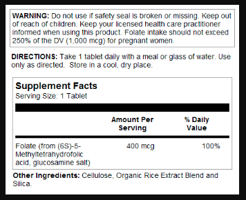 Methyl Folate 400mcg - 90 tabs (Метил Фолат) - 65 - Molodo
