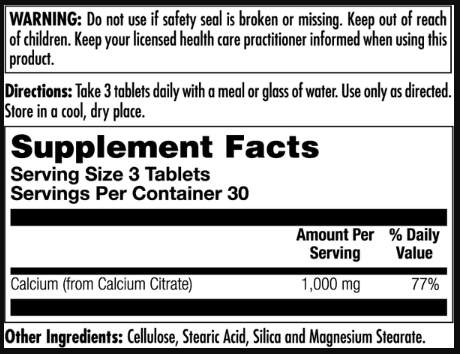 Calcium Citrate 1000mg - 90 tabs (Цитрат кальция) - 65 - Molodo