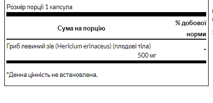 Lions Mane Mushroom 500mg - 60caps (Їжовик гребінчастий (Левова грива)) - 64 - Molodo