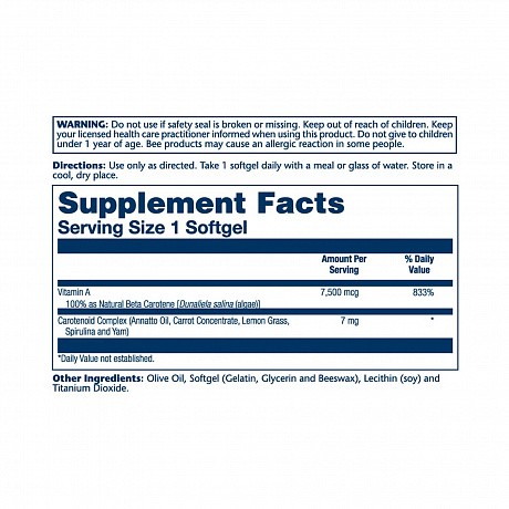 Food Carotene, Vitamin A As Beta Carotene 7500mcg - 50 softgels (Бета-каротин, Solaray) - 66 - Molodo
