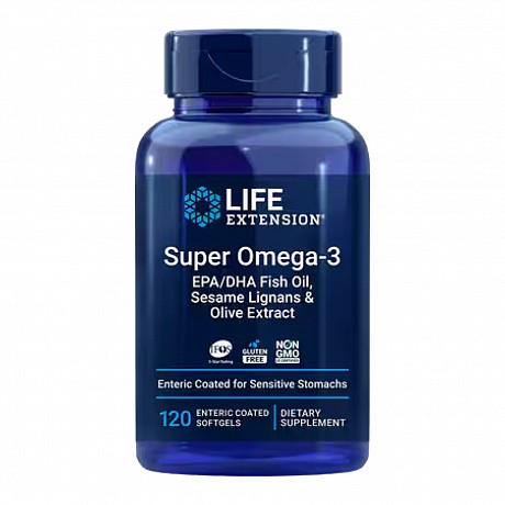Super Omega-3 EPA/DHA Fish Oil, Sesame Lignans & Olive Extract-120 Enteric coated softgels (Омега-3) - 66 - Molodo