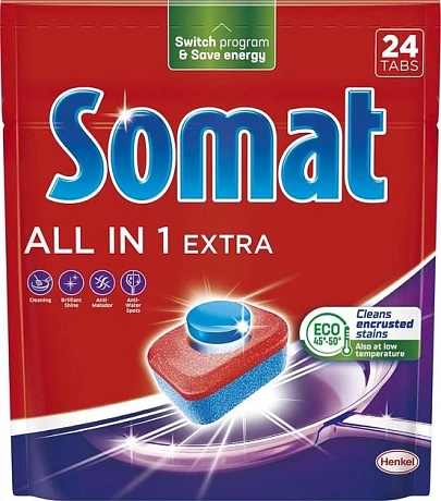 Таблетки для миття посуду у посудомийній машині Somat All in 1 Extra 24 таблетки - 60 - Molodo