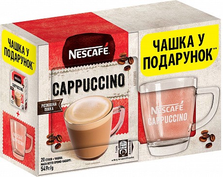 Промонабір NESCAFE Капучино кавовий напій зі скляною чашкою 16 г x 20 шт - 58 - Molodo