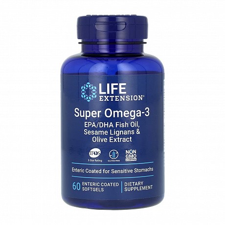 Super Omega-3 EPA/DHA Fish Oil Sesame Lignans & Olive Extract Enteric Coated - 60 softgels (Омега-3) - 64 - Molodo