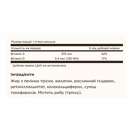 Cod Liver Oil Vitamins A&D - 100 softgels (Solgar Масло печени трески, 100 мягких капсул) - 65 - Molodo