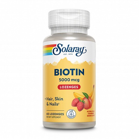 Biotin 5000mcg - 60 Lozenges Natural Peach, Strawberry, Banana (Біотин Solaray, фруктовий смак) - 65 - Molodo