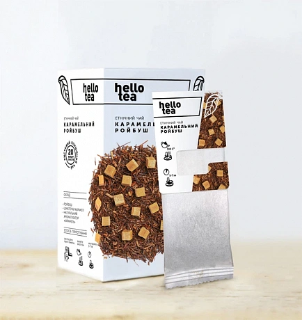 Чай этнический Hello Tea Rooibos Caramel (Хелло Ти Ройбуш Карамель) без кофеина в пакетиках, 20 шт - 62 - Molodo