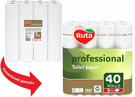 Бумага туалетная Ruta Professional 40 рулонов 3-шаровая белая - 60 - Molodo