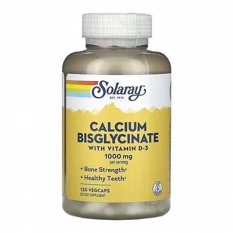 Calcium Bisglycinate with Vitamin D-3 1000mg - 120 vcaps (Бісгліцинат кальцію Solaray) - 65 - Molodo