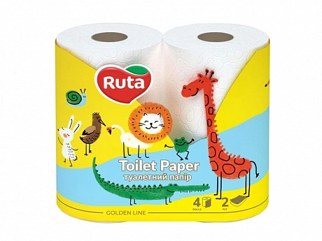 Папір туалетний Ruta Kids 4 рулона 2-шаровий 150 вiдривів білий з тисненням - 60 - Molodo