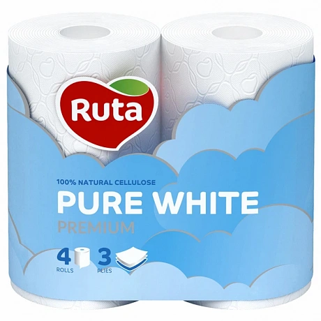 Папір туалетний Ruta Pure White 4 рулони, 3 шари, біла - 60 - Molodo