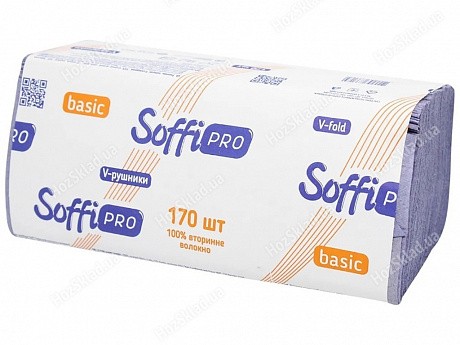 Полотенца бумажные SoffiPRO Basic V-сложения однослойные, фиолетовые, 100% вторичное волокно 170шт - 58 - Molodo