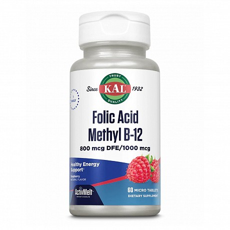 Folic Acid Methyl B-12 800mcg - 60 tabs Raspberry (Фолиевая кислота Метил В-12) - 65 - Molodo