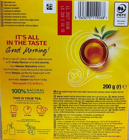 Чай Lipton Yellow Label чорний 100 пакетиків по 2 гр. - 62 - Molodo