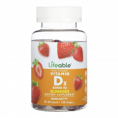 Vitamin D 5,000 IU Adult - 60 gummies (Вітамін D3, високої ефективності зі смаком полуниці) - 64 - Molodo