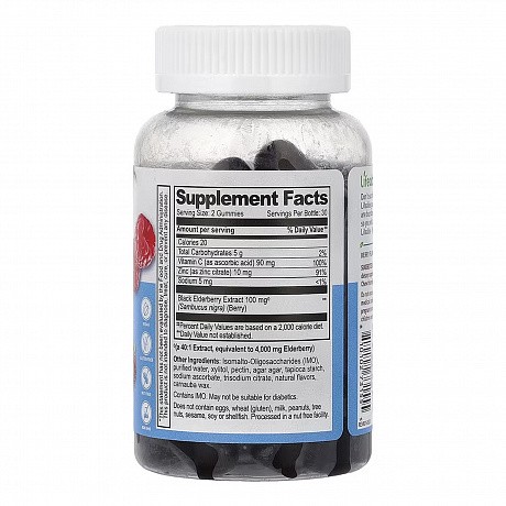 Sambucus Elderberry + Vitamin C and Zinc Kids Sugar Free - 60 gummies (Дієтична добавка з бузиною) - 65 - Molodo