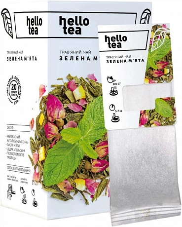 Чай зеленый Hello Tea Green Mint (Хелло Ти Зеленая Мята) с мятой и цитрусом в пакетиках, 20 шт - 61 - Molodo