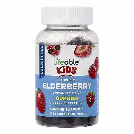 Sambucus Elderberry + Vitamin C and Zinc Kids Sugar Free - 60 gummies (Дієтична добавка з бузиною) - 64 - Molodo
