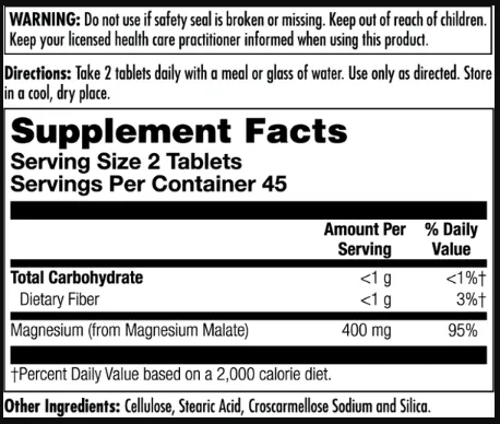 Magnesium Malate 400mg - 90 tabs (Магній малат) - 65 - Molodo
