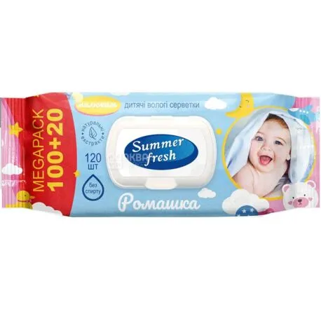 Влажные салфетки для детей Summer fresh с клапаном 120 шт без спирта - 58 - Molodo
