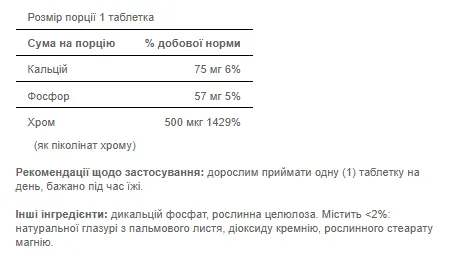 Chromium Picolinate 500 mcg Yeast Free - 100 tabs (Хрому піколінат без дріжджів) - 65 - Molodo