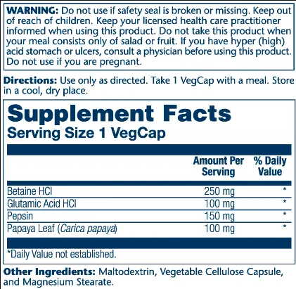 Betaine HCl 250mg - 180 veg caps (Бетаин) - 65 - Molodo