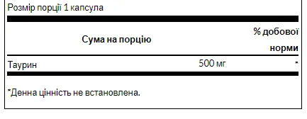 Taurine 500mg - 100caps (Swanson таурин 500 мг, 100 капсул) - 67 - Molodo