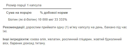 Biotin 10000mcg - 50caps (Биотин) - 65 - Molodo